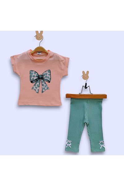 Beray Bebe Reported Bow Single Jersey Cotton Capri Girl's Suit