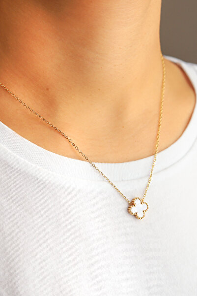 Brillo White Pearlescent Steel Gold Color Necklace