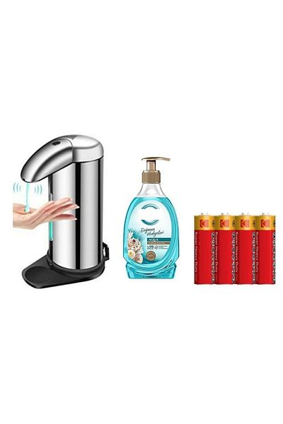 Bosphorus Sensor Photocell Liquid Soap Dispenser, Batteries Included and One 392 ml Liquid Soap Aqua and Sea Breeze