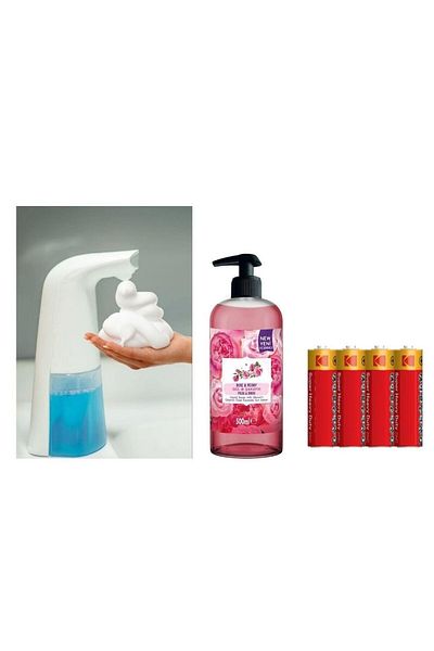 Bosphorus Sensor Photocell Liquid Soap Dispenser, Batteries Included 21X5X10Cm and One 500 ml Liquid Soap Rose Scented