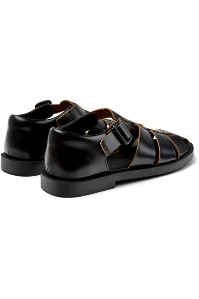 CAMPER Men's Black Adjustable Sandals with Hook And Loop Strap, Soft Sole, Genuine Leather Don