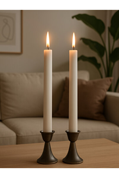 Glowry Home Oluklu – 2’li İnce Beyaz Mum | El Yapımı | Şamdan Uyumlu