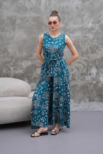 ŞİMAL جمبسوت نسائي منقوش بدون أكمام وحزام 250587 -