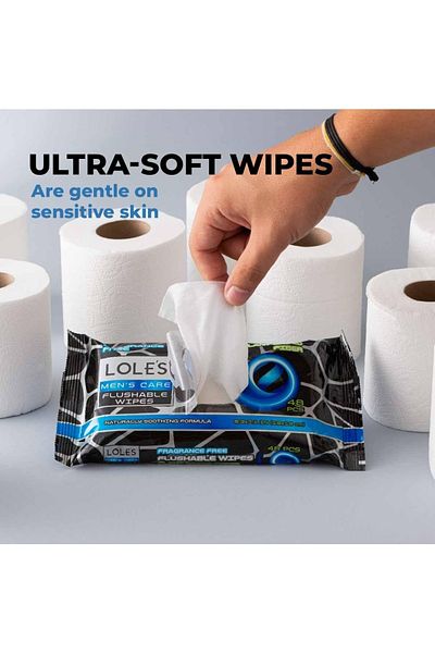 Lole's Men's Flushable Cleaning Wet Wipes, Pack of 1 x 48 Wipes