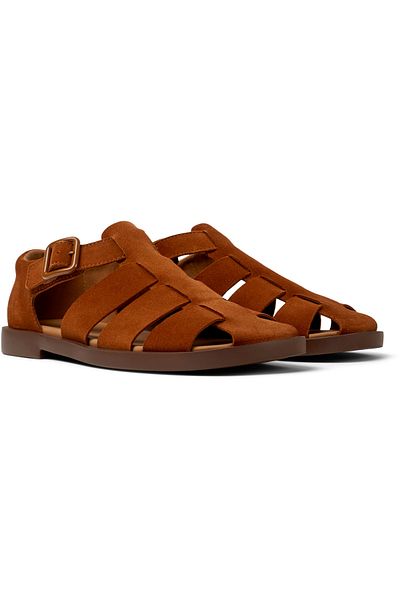 CAMPER Men's Brown Genuine Leather Sandals with Hook And Loop Straps & Non-Slip Sole for Daily Wear Don
