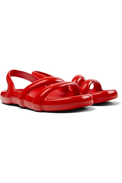CAMPER Men's Red Summer Sandals with Hook And Loop Straps for All-Day Comfort Kobarah Flat