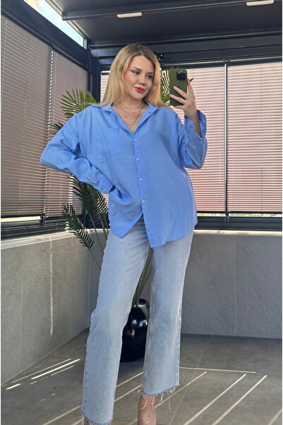 MİR STORE Mavi Tek Cepli Basic Gömlek