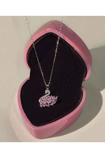 HEYjewelry قلادة البجعة الفولاذية باللون الوردي والأبيض