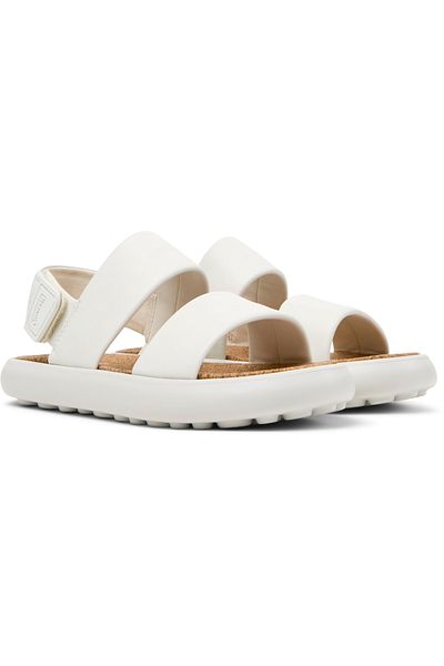 CAMPER Women’s White Leather Dual-Band Sandals with Hook and Loop Closure PelotasFlota