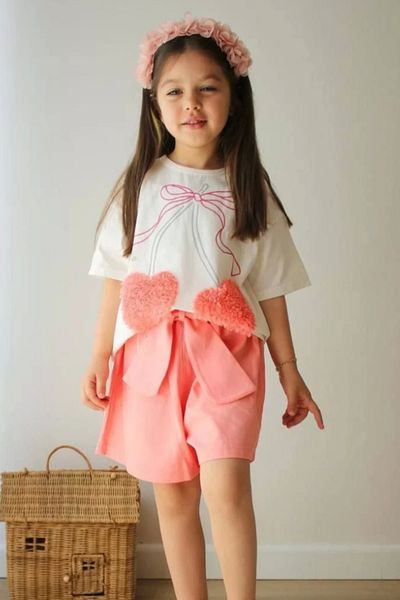 Kidmark Çocuk Modası Girl's Cherry Detailed Pomegranate Flower Shorts Set