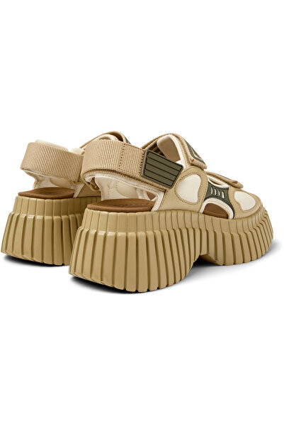 CAMPER Women's Beige Hook And Loop Strap Summer Sandals with Thick Heels and Double Bands PixBcn