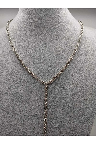 Ralp Moda Twisted Silver Color Chain ​​Y Necklace