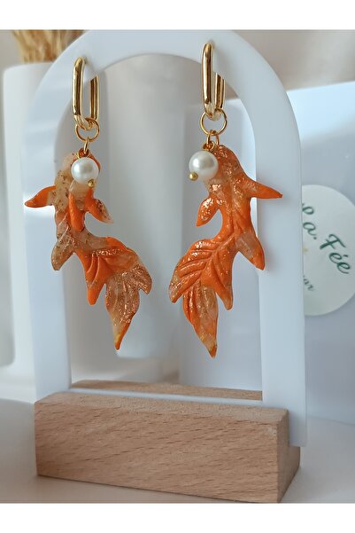 La fee aksesuar Özel Tasarım Turuncu Koi Balığı El Yapımı Polimer Kil Kadın Küpe