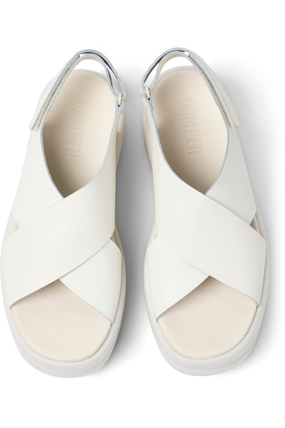 CAMPER Women's White Genuine Leather Comfortable Thick Sole Sandals Hook And Loop PelotasFlotaUp