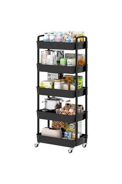 ABYZ Mobile Shelf with 5 Shelves, Black Color Dimensions 129X32X21cm Practical and Versatile Organization