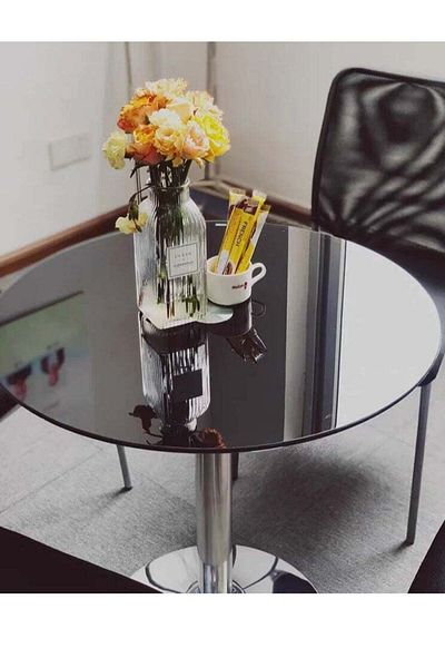 l'elefante L’elefante Square Glass Dining Table – Modern 70x70 cm Table with Tempered Glass Top & Metal Leg