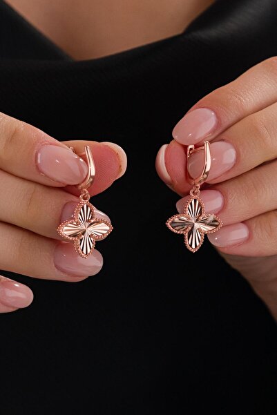 Tmt Silver GÜMÜŞ ROSE KAPLAMA YONCA LAZER KESİM KALEM İŞLEMELİ KÜPE