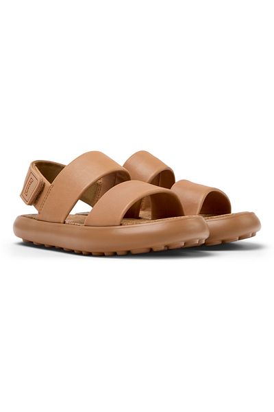 CAMPER Women's Nude Genuine Leather Hook And Loop Sandal Soft Sole Open Front Strap PelotasFlota