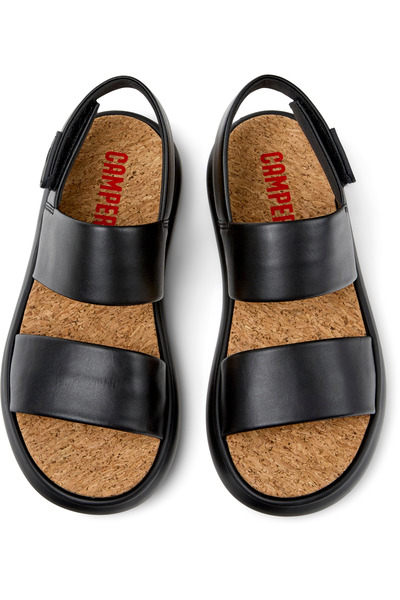 CAMPER Women's Black Genuine Leather Soft Sole Sandals with Hook And Loop Straps PelotasFlota
