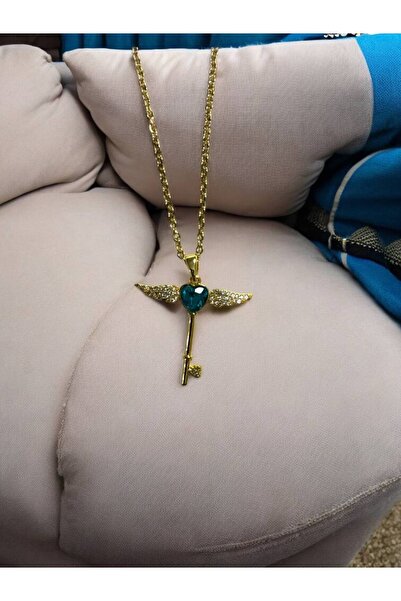 Herşey Nota قلادة نسائية على شكل مفتاح ملاك - 55 سم من الفولاذ المقاوم للصدأ،...