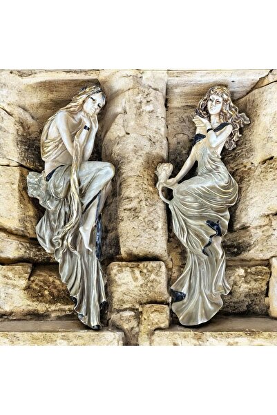 Peramari Dekoratif Polyester Duvara Asmalı İkili Kadın Figürü Tablo Krem Eskitme