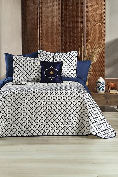 Bonny Home Melody Navy Blue Silk Woven Soft and Luxurious Feel Double Bedspread