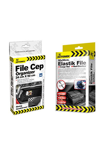 Automix File Cep Organizer + 90x90 cm Elastik Bagaj Filesi | Araç İçi ve Baga...