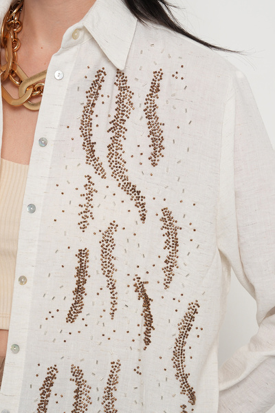 Orfeo Negro Women's Front Beaded Oversize Cut-Out Solid Color Shirt