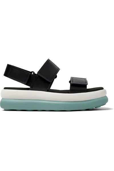 CAMPER Women’s Black Genuine Leather Hook And Loop Strapped Comfy Flat Sole Sandals PelotasFlotaUp