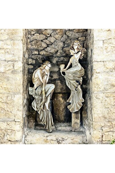 Peramari Dekoratif Polyester Duvara Asmalı İkili Kadın Figürü Tablo Krem Eskitme