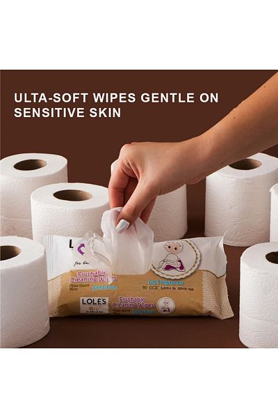 Lole's Flushable Cleaning Wipes for Babies & Kids – Plant-Based, 0% Fragrance – Pack of 1 x 48 Wipes
