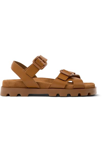 CAMPER Women's Brown Genuine Leather Hook And Loop Buckle Adjustable Sandal Brutus