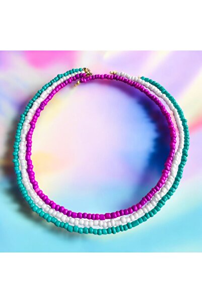 PS ACCESSORİES مجموعة من 3 قطع من قلادات الصيف من خرز الرمال