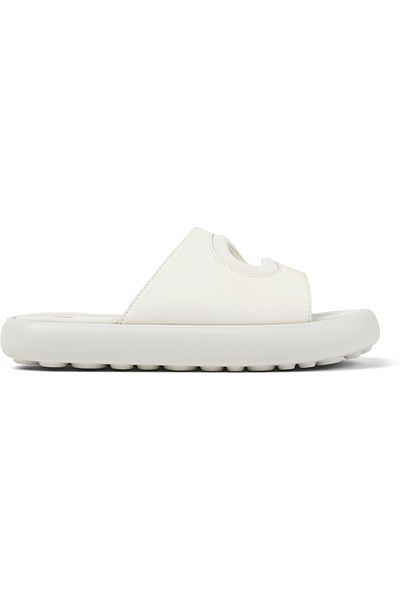 CAMPER Men's White Genuine Leather Sandals, Open-Front Fabric Detail, Non-Slip EVA Sole, Comfortable Twins