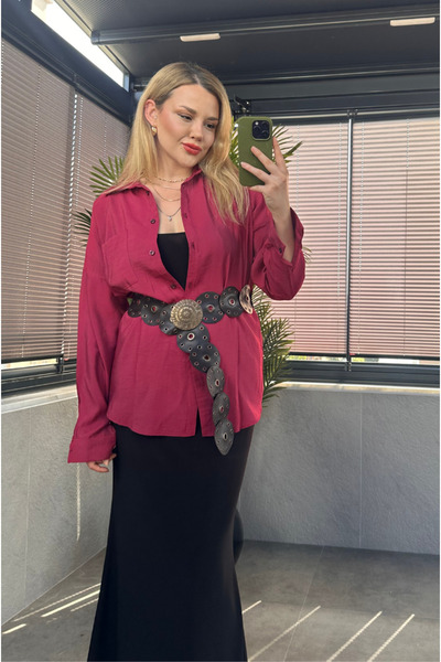 MİR STORE Cherry Color Single Pocket Basic Shirt