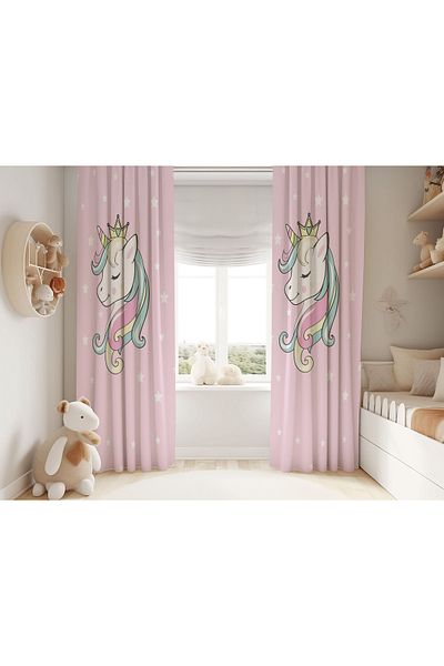 Şen Dekorasyon Unicorn Children's Fon Curtain
