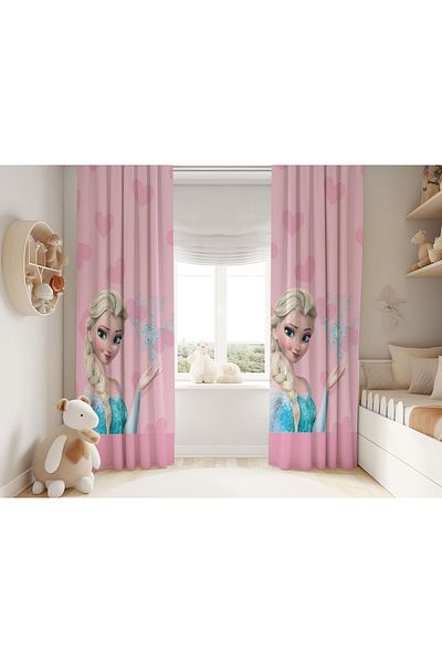 Şen Dekorasyon Pink Ton Elsa Children's Fund Curtain