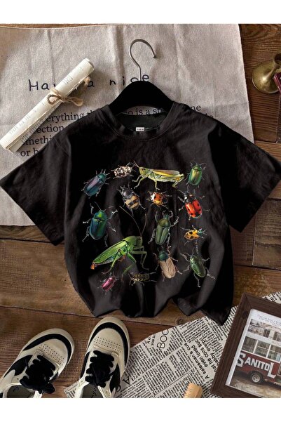 ELNOYA Unisex Cotton Black Oversize "Insect" Printed Children's Comfortable D...