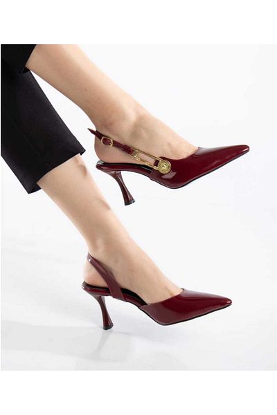 Best Group Women's Black Patent Leather Side Stylish Buckle Pointed Toe Heeled Shoes