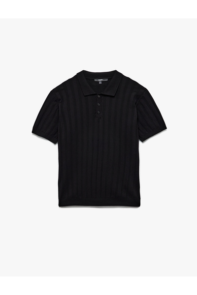 Koton Viskon Polo Yaka Kısa Kollu Triko Kazak
