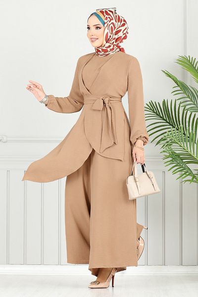 ModaMerve Σετ Hijab Asymmetric Cut 4743ZNK903-M Dark Mink