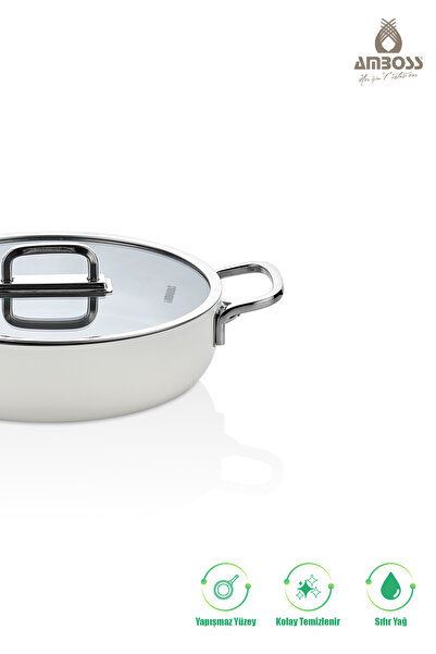 Amboss 3 Piece Nova Midi Fireproof Non-Stick Ceramic Flat Pot Pan Set 24 cm – White