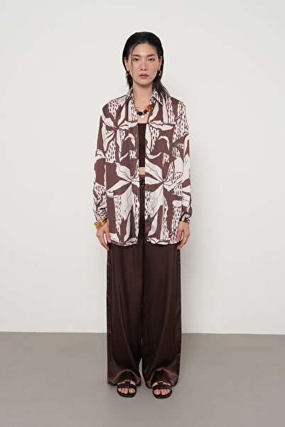 Orfeo Negro Women's Oversize Cut Mixed Patterned Digital Shirt