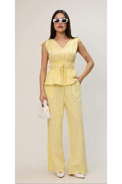 LEYLA SAĞLAM Women's Bluz Pant Linen Double Suit