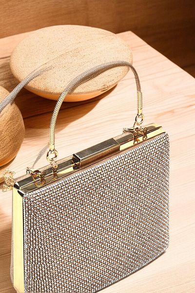 Famels Evening Dress Bag Bucket Model with Stones Evening Dress Bag for Weddings and Special Moments with Handle and Handbag