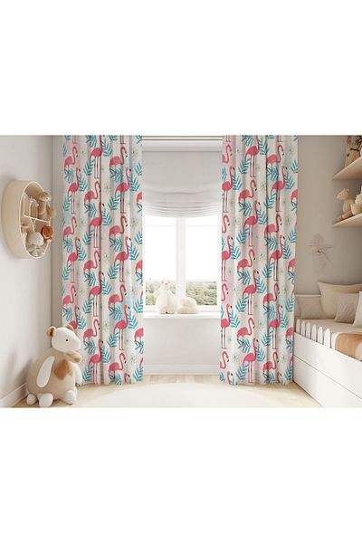 Şen Dekorasyon Colorful Flamingos Children's Background Curtain