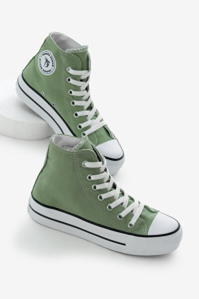 Tonny Black Women's Mint Green Thermo Thick Sole Lace-Up Long Linen Sports Shoes