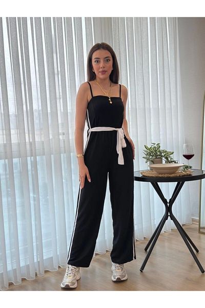 moda wanilia Women's Rope Strap Strapless Waist Belted Viscose Two Thread Jumpsuit