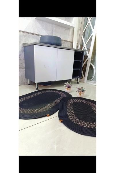 jute craft سجادة حمام سوداء مكونة من قطعتين