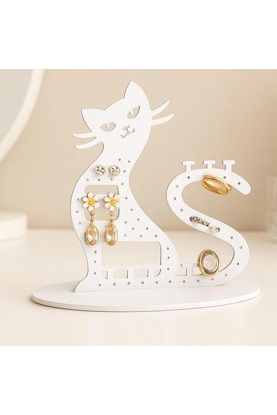 Panorama Ajans Mdf Jewelry Stand with Cat Figure – Earring and Ring Organizer